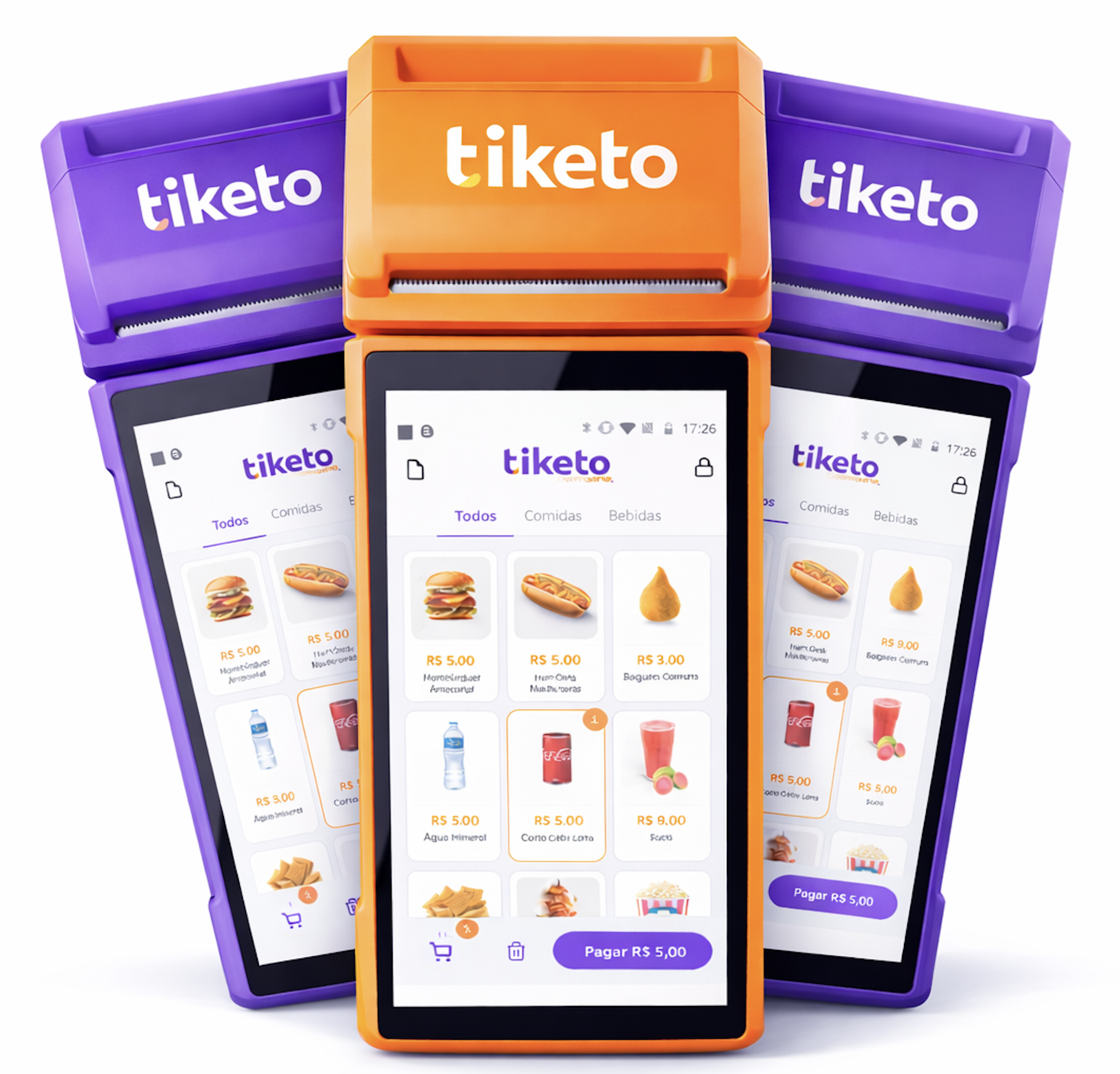 Maquininha de cartão Tiketo exibindo sistema de venda de fichas em tempo real para eventos e shows